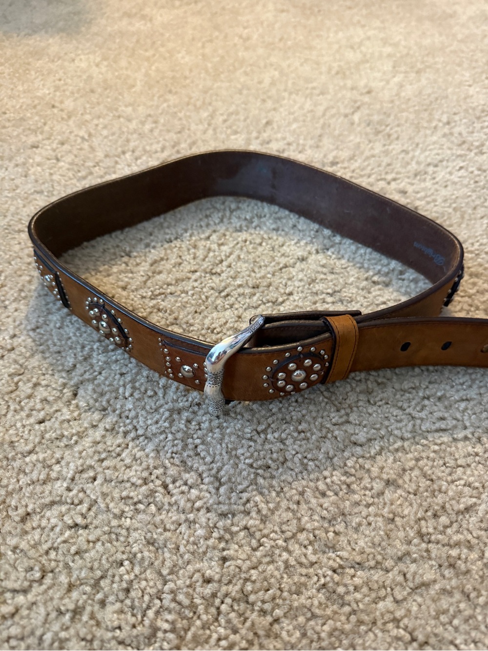 Brighton Tan Leather Studded Women's Belt with Silver Accents